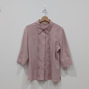 Vintage Emotion Short Sleeve Pink Ruffle Shirt